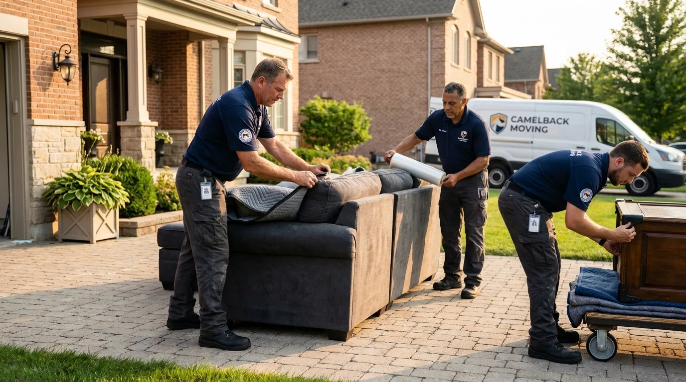 Large estate moving crew wrapping furniture in Bayport, MN